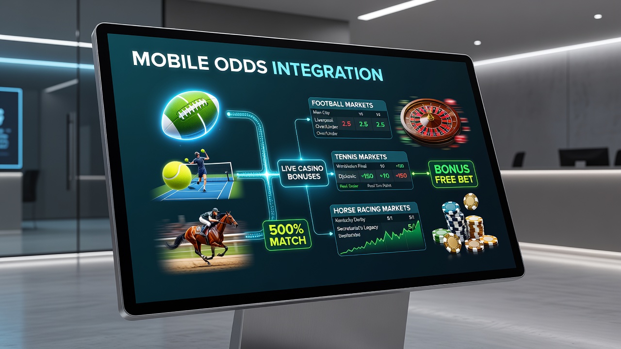 Live odds weergave op mobiel apparaat tijdens tennis en paardenrennen met bonus indicaties